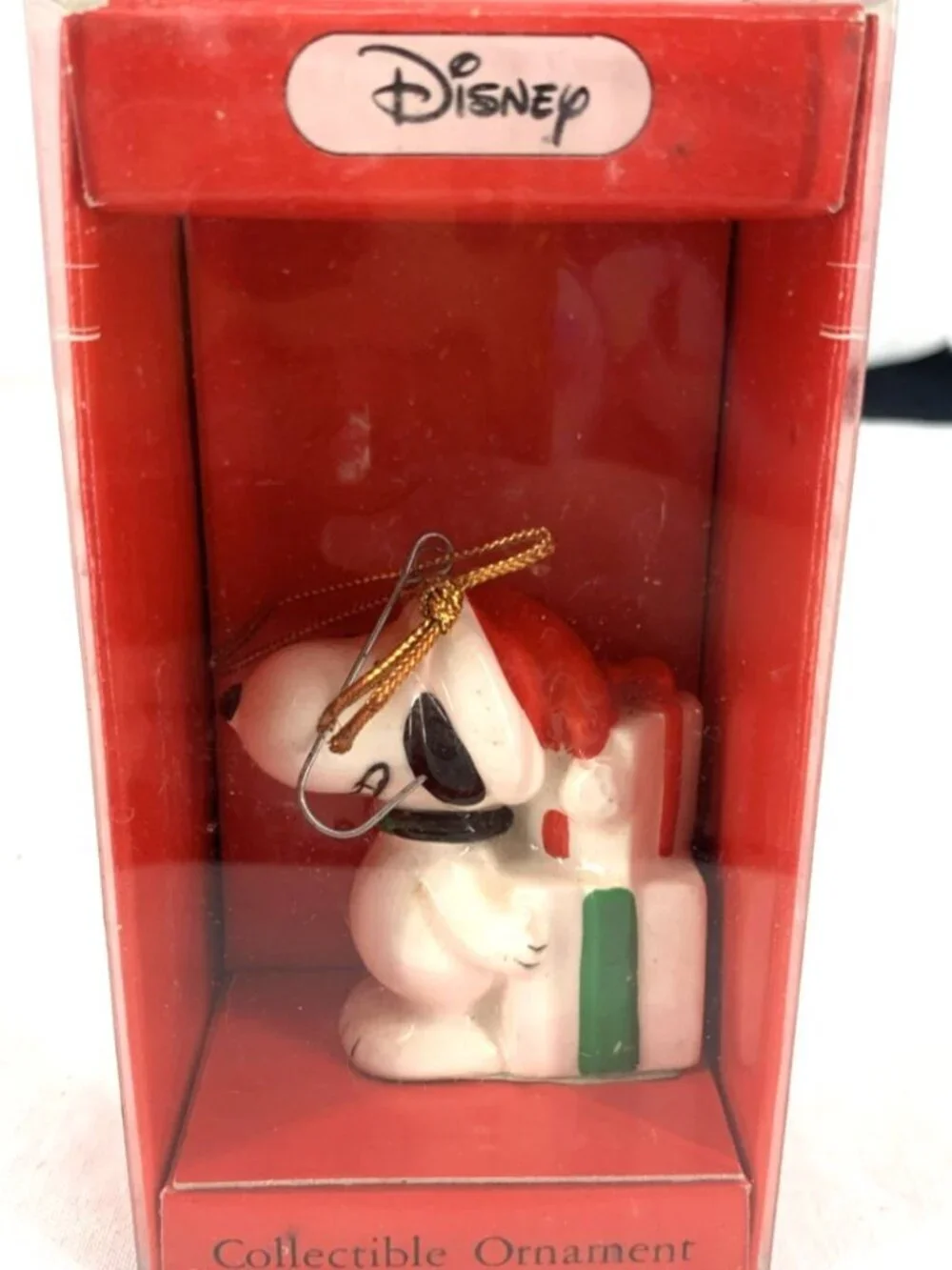 Peanuts Snoopy on Present Christmas Ornament Ceramic Schmid 2.5